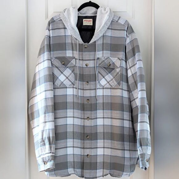 Wrangler Authentic Men's Lined Flannel Jacket Long Sleeve Hooded Gray Plaid, 3XL - Picture 4 of 6